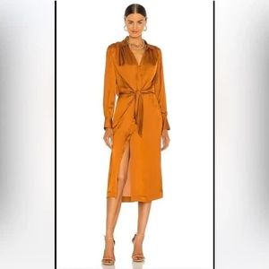 Brochu Walker Orange Midi Wrap Dress with Bishop Sleeve